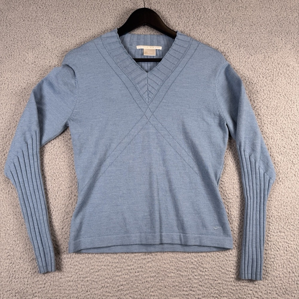 Nike Golf Sweater Womens Small Blue Wool Blend Long Sleeve V-Neck Knit Sweater